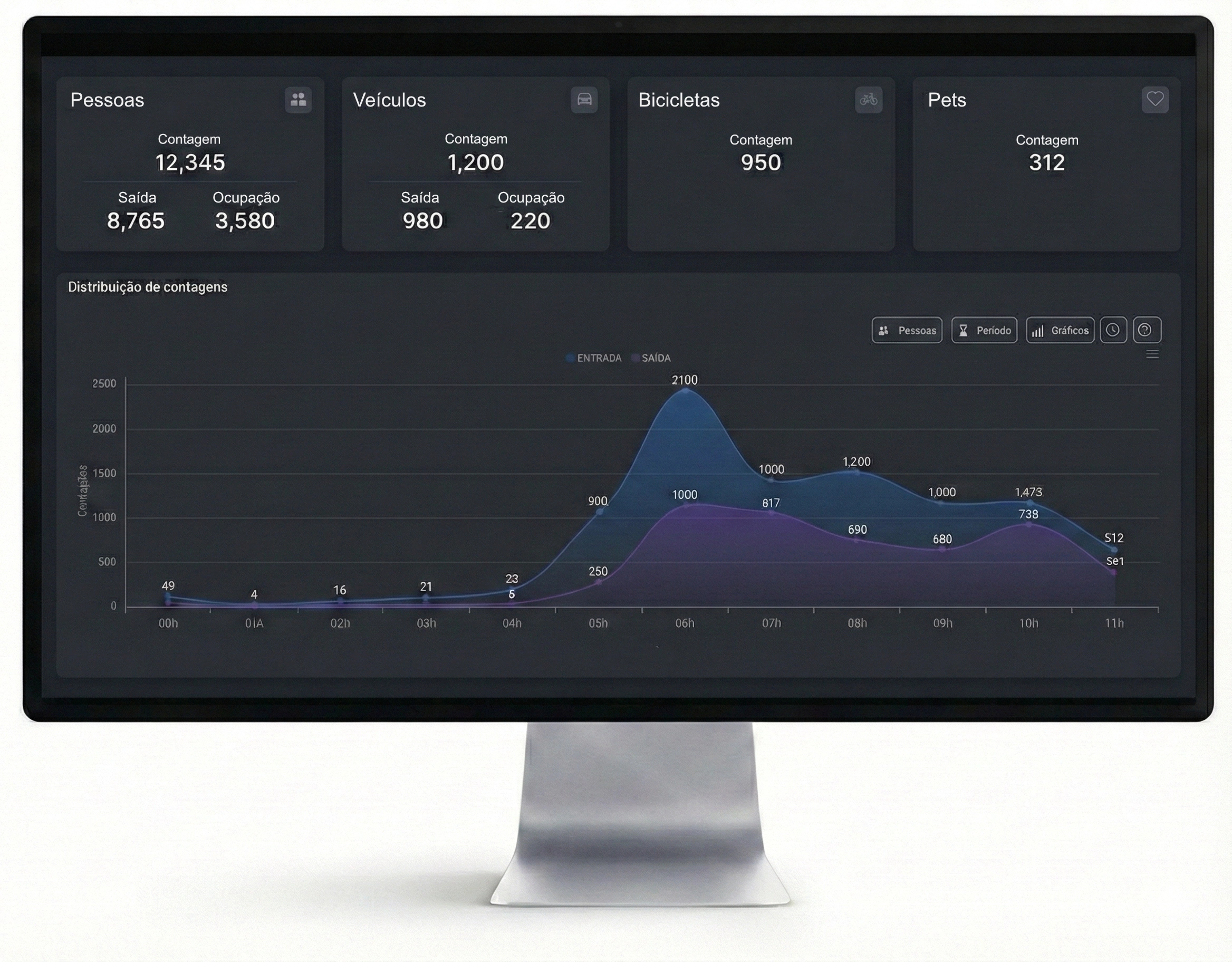 IPXAnalytics dashboard displaying visitor metrics, demographic analysis, and real-time flow charts